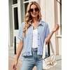 image:imageFlygo Womens Cropped Striped Button Down Shirts Peplum Short Sleeve Collared Blouse Cute Summer Casual Ruffled Dressy TopsBlue
