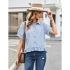 image:imageFlygo Womens Cropped Striped Button Down Shirts Peplum Short Sleeve Collared Blouse Cute Summer Casual Ruffled Dressy TopsBlue