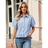 image:imageFlygo Womens Cropped Striped Button Down Shirts Peplum Short Sleeve Collared Blouse Cute Summer Casual Ruffled Dressy TopsBlue