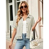image:imageFlygo Womens Cropped Striped Button Down Shirts Peplum Short Sleeve Collared Blouse Cute Summer Casual Ruffled Dressy TopsOlive