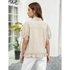 image:imageFlygo Womens Cropped Striped Button Down Shirts Peplum Short Sleeve Collared Blouse Cute Summer Casual Ruffled Dressy TopsTan