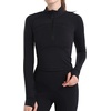 image:imageFlygo Womens Cropped Workout Jacket 12 Zip Athletic Yoga Running Pullover Tops with Thumb HoleBlackL