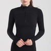 image:imageFlygo Womens Cropped Workout Jacket 12 Zip Athletic Yoga Running Pullover Tops with Thumb HoleBlackL