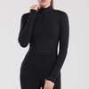 image:imageFlygo Womens Cropped Workout Jacket 12 Zip Athletic Yoga Running Pullover Tops with Thumb HoleBlackL