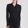 image:imageFlygo Womens Cropped Workout Jacket 12 Zip Athletic Yoga Running Pullover Tops with Thumb HoleBlackL