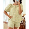 image:imageFlygo Womens Floral Pajamas Sets 2 Piece Lounge Set Button Down Tops and Soft Shorts Sleepwear with PocketsOrange