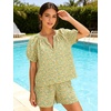 image:imageFlygo Womens Floral Pajamas Sets 2 Piece Lounge Set Button Down Tops and Soft Shorts Sleepwear with PocketsOrange