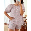 image:imageFlygo Womens Floral Pajamas Sets 2 Piece Lounge Set Button Down Tops and Soft Shorts Sleepwear with PocketsPink