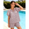 image:imageFlygo Womens Floral Pajamas Sets 2 Piece Lounge Set Button Down Tops and Soft Shorts Sleepwear with PocketsPink