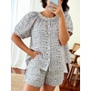 image:imageFlygo Womens Floral Pajamas Sets 2 Piece Lounge Set Button Down Tops and Soft Shorts Sleepwear with PocketsPurple