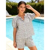 image:imageFlygo Womens Floral Pajamas Sets 2 Piece Lounge Set Button Down Tops and Soft Shorts Sleepwear with PocketsPurple