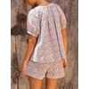 image:imageFlygo Womens Floral Pajamas Sets 2 Piece Lounge Set Button Down Tops and Soft Shorts Sleepwear with PocketsRed