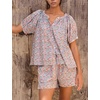 image:imageFlygo Womens Floral Pajamas Sets 2 Piece Lounge Set Button Down Tops and Soft Shorts Sleepwear with PocketsRed