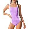 image:imageFlygo Girls Swimsuit One Piece Bathing Suits for Teens Ruched Color Block Adjustable Straps Padded Swimwear 716 YPurple