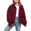 image:imageFlygo Winter Cropped Puffer Jacket Coats for Women 2026 Short Warm Quilted Jackets Outerwear with PocketsBurgundy