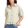 image:imageFlygo Womens Cropped Striped Button Down Shirts Peplum Short Sleeve Collared Blouse Cute Summer Casual Ruffled Dressy TopsOlive