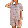image:imageFlygo Womens Floral Pajamas Sets 2 Piece Lounge Set Button Down Tops and Soft Shorts Sleepwear with PocketsRed
