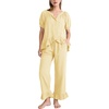 image:imageFlygo Womens Ruffle Pajamas Short Sleeve Button Down Lounge Set 2 Piece Solid Pjs Sleepwear Drawstring with PocketsLightyellow