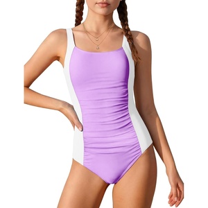 image:imageFlygo Girls Swimsuit One Piece Bathing Suits for Teens Ruched Color Block Adjustable Straps Padded Swimwear 716 YPurple