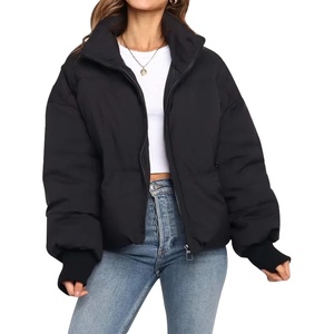 image:imageFlygo Winter Cropped Puffer Jacket Coats for Women 2026 Short Warm Quilted Jackets Outerwear with PocketsBlack