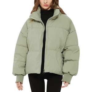 image:imageFlygo Winter Cropped Puffer Jacket Coats for Women 2026 Short Warm Quilted Jackets Outerwear with PocketsGreen