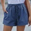 image:imageFlygo Womens Comfy Cotton Drawstring Casual Elastic Waist Shorts with PocketsBlue
