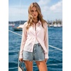 image:imageFlygo Womens Sheer Tops Sexy Long Sleeve Button Up Cropped Shirts Loose Collared See Through Blouse Casual Beach Cover UpPink