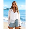 image:imageFlygo Womens Sheer Tops Sexy Long Sleeve Button Up Cropped Shirts Loose Collared See Through Blouse Casual Beach Cover UpWhite