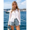 image:imageFlygo Womens Sheer Tops Sexy Long Sleeve Button Up Cropped Shirts Loose Collared See Through Blouse Casual Beach Cover UpWhite