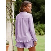image:imageFlygo Womens Striped Pajama Sets 2 Piece Cotton Long Sleeve Tops and Pj Shorts Sets Casual Lounge Button Down Cozy SleepwearPurple