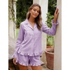 image:imageFlygo Womens Striped Pajama Sets 2 Piece Cotton Long Sleeve Tops and Pj Shorts Sets Casual Lounge Button Down Cozy SleepwearPurple
