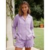 image:imageFlygo Womens Striped Pajama Sets 2 Piece Cotton Long Sleeve Tops and Pj Shorts Sets Casual Lounge Button Down Cozy SleepwearPurple
