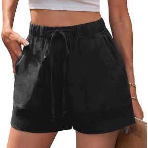 image:imageFlygo Womens Comfy Cotton Drawstring Casual Elastic Waist Shorts with PocketsBlack