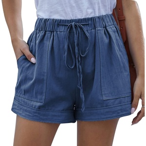 image:imageFlygo Womens Comfy Cotton Drawstring Casual Elastic Waist Shorts with PocketsBlue