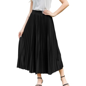 image:imageFlygo Womens Pleated Midi Skirt High Waisted ALine Flowy Elastic Waist Lightweight Summer Casual Work Dressy Swing SkirtBlack