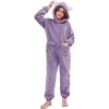 image:imageFlygo Girls Fleece Jumpsuits Fuzzy Hooded Onesie Rompers Kids Zip One Piece Romper Costume Warm Winter Clothes 514 YearsPurple