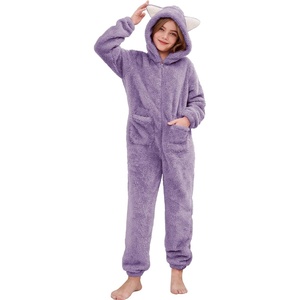 image:imageFlygo Girls Fleece Jumpsuits Fuzzy Hooded Onesie Rompers Kids Zip One Piece Romper Costume Warm Winter Clothes 514 YearsPurple