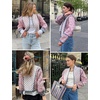 image:imageWomens Floral Print Quilted Jacket Lightweight Cropped Long Sleeve Short Down JacketPink