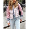 image:imageWomens Floral Print Quilted Jacket Lightweight Cropped Long Sleeve Short Down JacketPink
