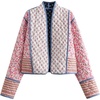 image:imageWomens Floral Print Quilted Jacket Lightweight Cropped Long Sleeve Short Down JacketPink