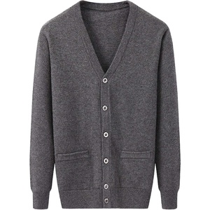 image:imageFlygo Mens V Neck 100 Cashmere Cardigan SweaterGrey