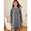 image:imageFlygo Cotton Gingham Nightgowns for Women Crewneck Long Sleeve Button Down Sleepwear Ruffled House Pajama Dress with PocketsBlack