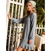 image:imageFlygo Cotton Gingham Nightgowns for Women Crewneck Long Sleeve Button Down Sleepwear Ruffled House Pajama Dress with PocketsBlack