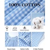 image:imageFlygo Cotton Gingham Nightgowns for Women Crewneck Long Sleeve Button Down Sleepwear Ruffled House Pajama Dress with PocketsBlue