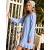 image:imageFlygo Cotton Gingham Nightgowns for Women Crewneck Long Sleeve Button Down Sleepwear Ruffled House Pajama Dress with PocketsBlue