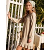 image:imageFlygo Cotton Gingham Nightgowns for Women Crewneck Long Sleeve Button Down Sleepwear Ruffled House Pajama Dress with PocketsBrown