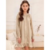 image:imageFlygo Cotton Gingham Nightgowns for Women Crewneck Long Sleeve Button Down Sleepwear Ruffled House Pajama Dress with PocketsBrown