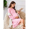 image:imageFlygo Cotton Gingham Nightgowns for Women Crewneck Long Sleeve Button Down Sleepwear Ruffled House Pajama Dress with PocketsPink