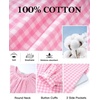 image:imageFlygo Cotton Gingham Nightgowns for Women Crewneck Long Sleeve Button Down Sleepwear Ruffled House Pajama Dress with PocketsPink