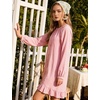 image:imageFlygo Cotton Gingham Nightgowns for Women Crewneck Long Sleeve Button Down Sleepwear Ruffled House Pajama Dress with PocketsPink